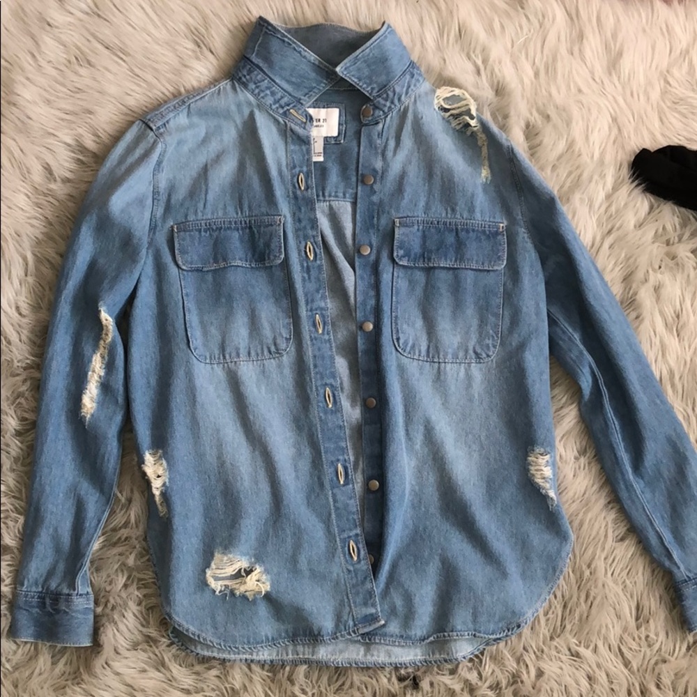Denim button up top